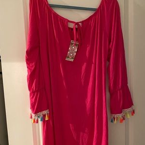 Pink midi dress with tassels